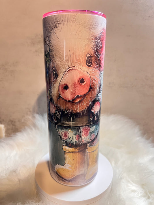 Pig at Fence with Pink Lid