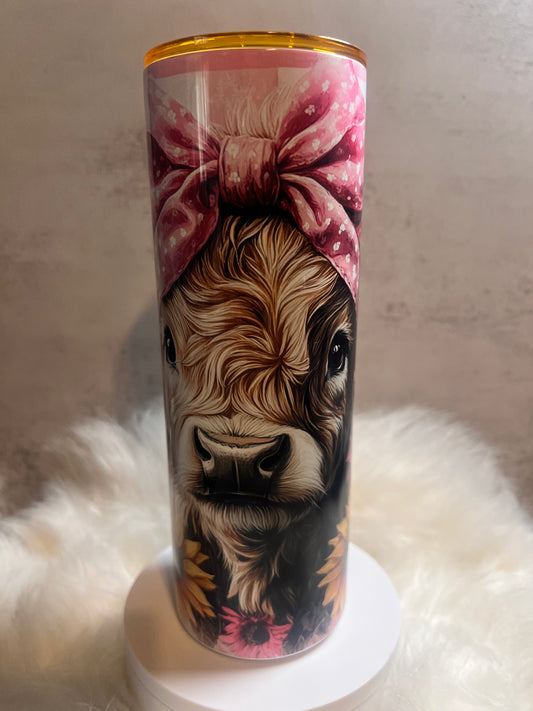 Highland Cow with Pink Bow and Orange Lid