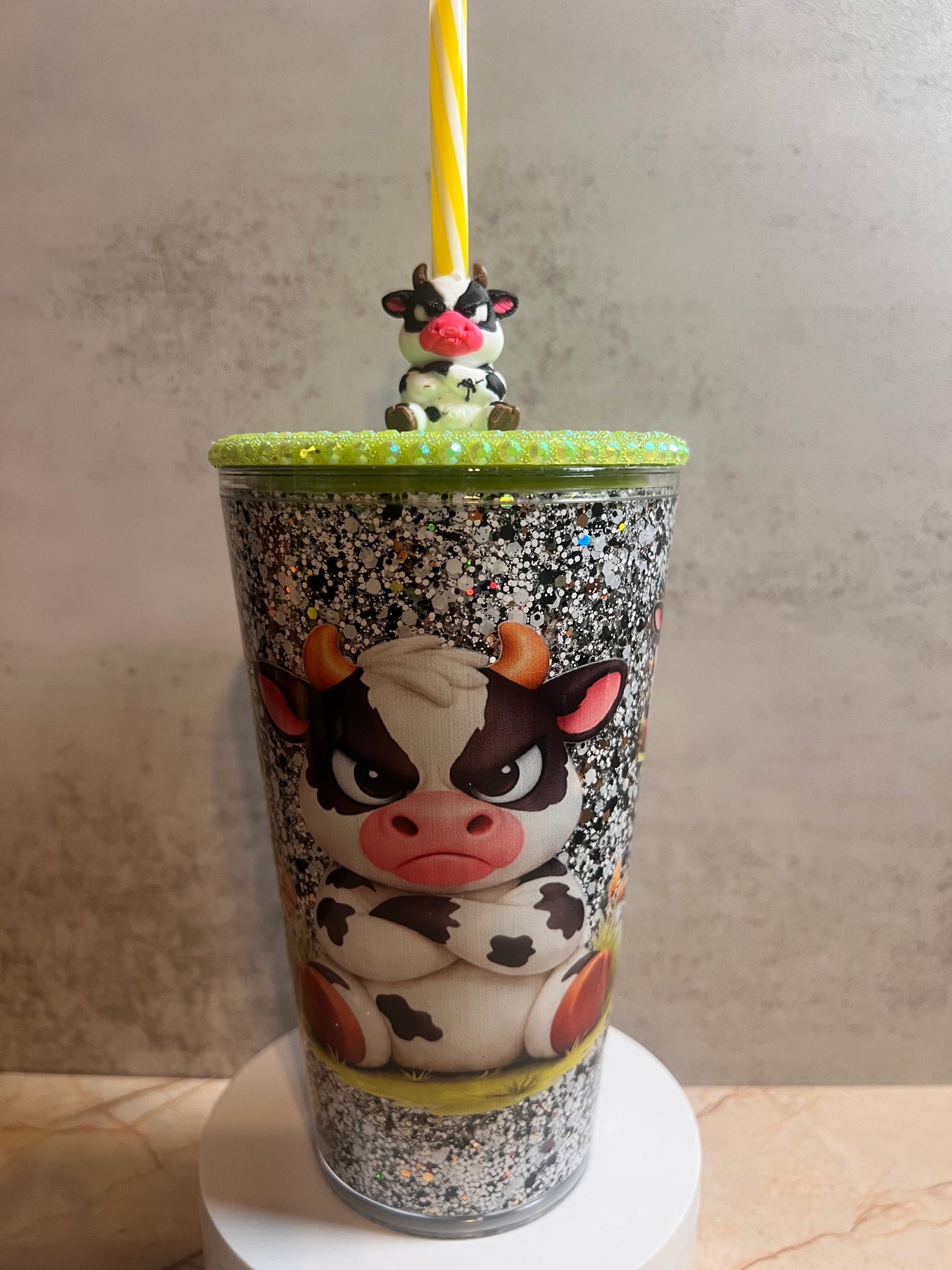Mad Cow with Green Bling Lid and Cow Topper